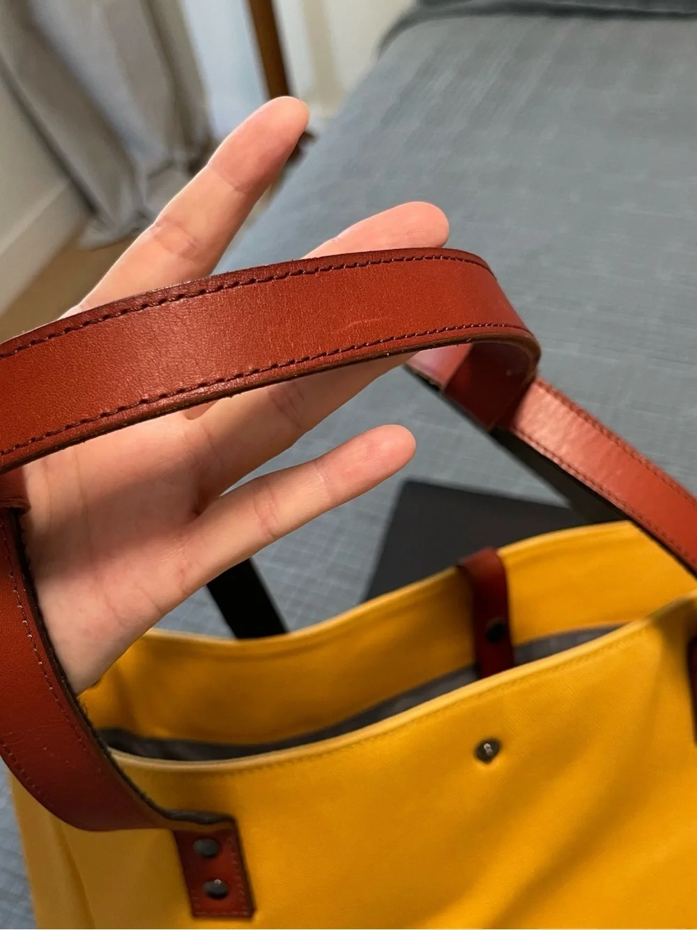 ARCH Yellow Canvas Tote Diaper Bag with Brown Leather Straps